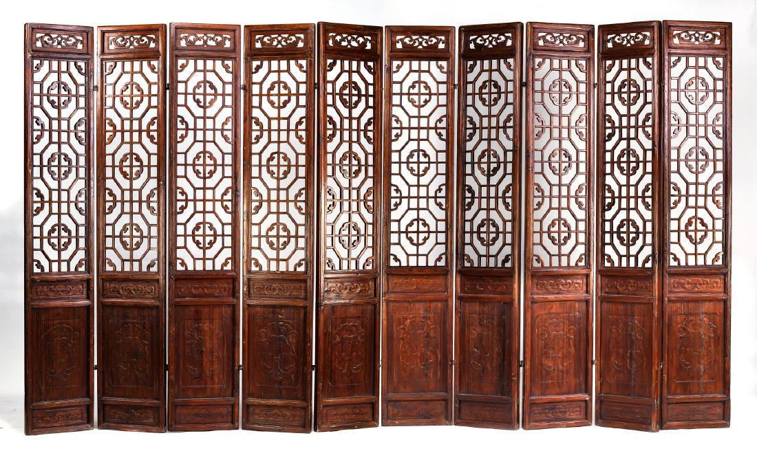 Chinese cypress 10-panel fretwork screen, 168"l (1 of 5)