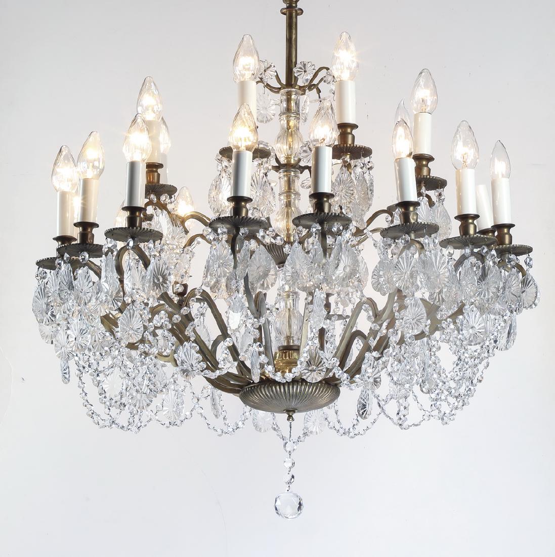 Early 20th c. bronze & crystal 24- light chandelier (1 of 3)