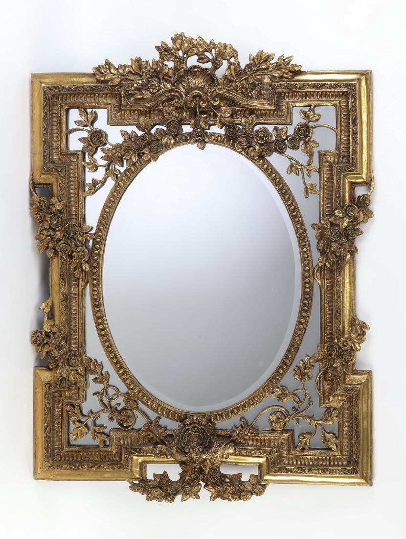 Rococo style giltwood mirror with rose garland, 54"h (1 of 3)