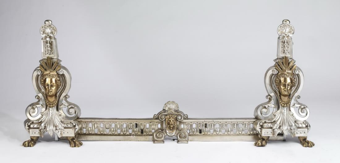 Louis XV style silver & gilt bronze fireplace fender (1 of 2)