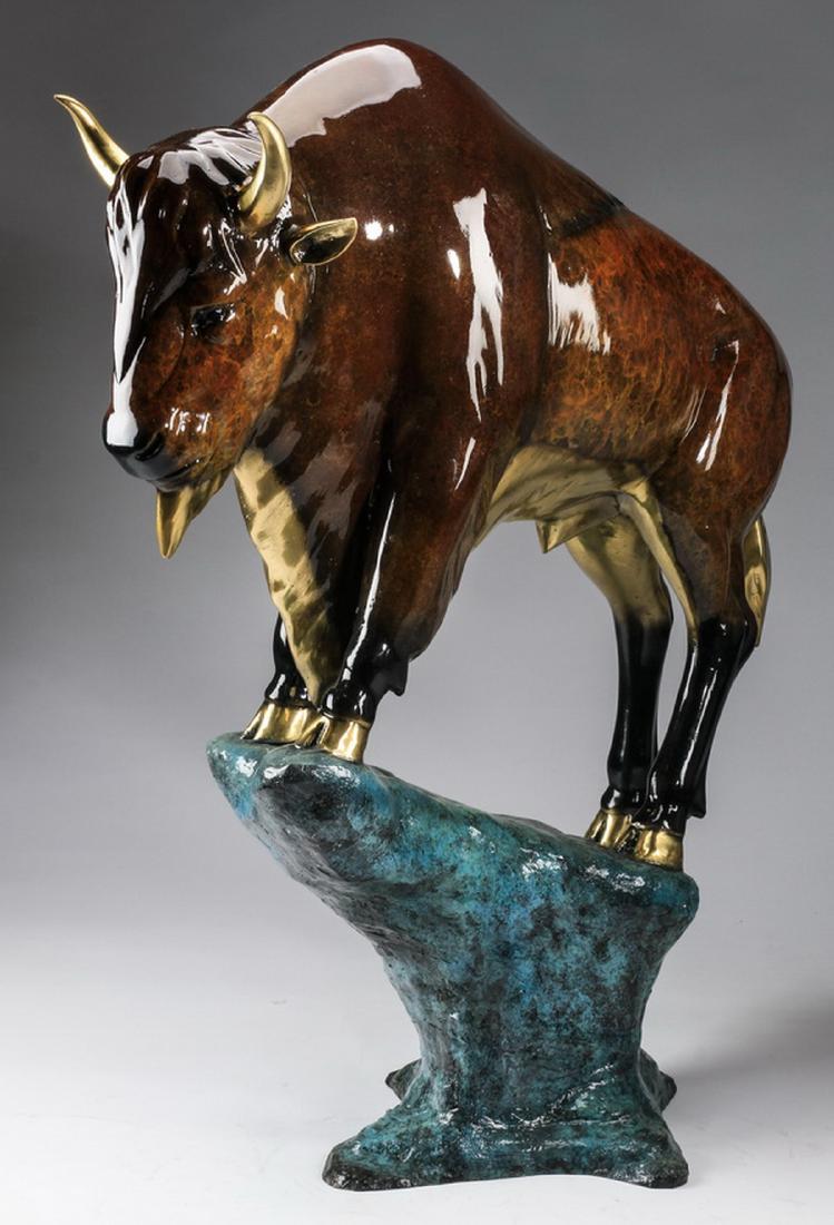 Limited edition polychromed bronze of standing bull (1 of 5)