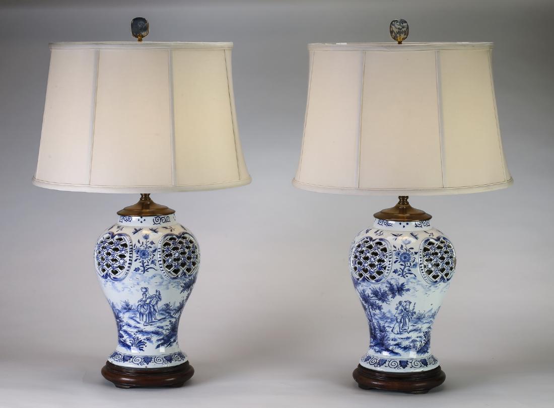(2) Blue and white Delft style lamps, 31"h (1 of 5)