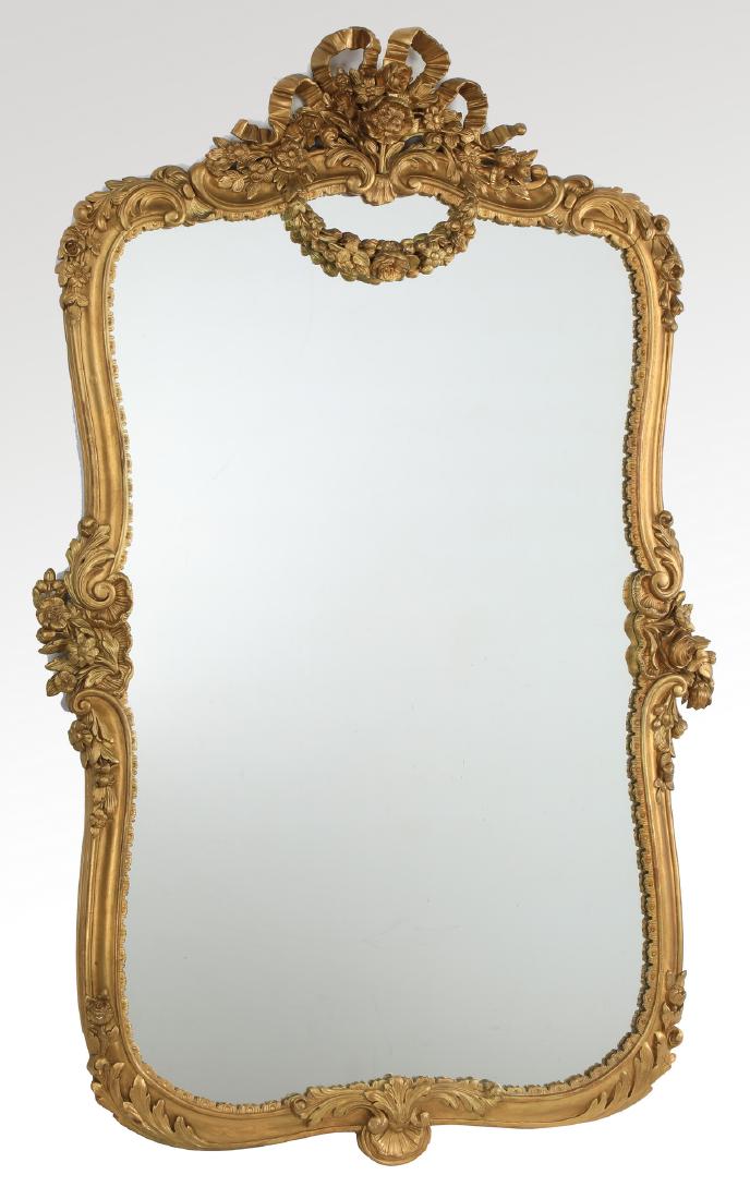Oversized 19th c. French Rococo style giltwood mirror (1 of 2)