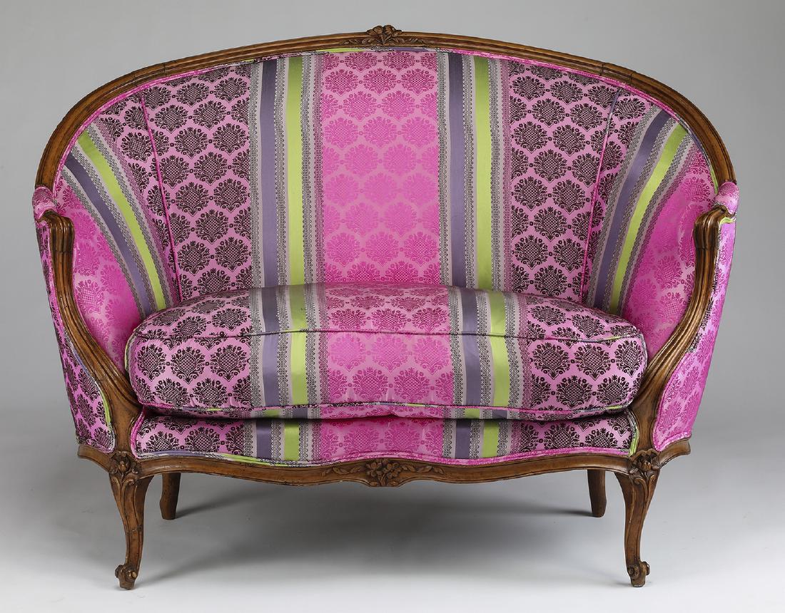 Custom silk upholstered Louis XV style settee (1 of 3)