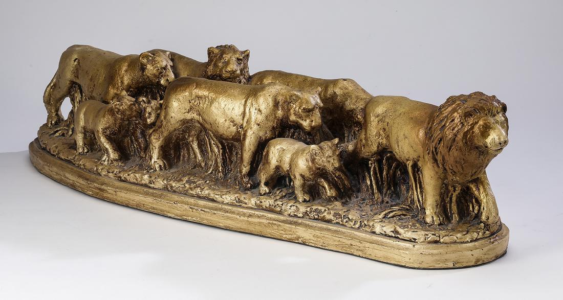 Pride of lions sculpture, 34"l (1 of 3)