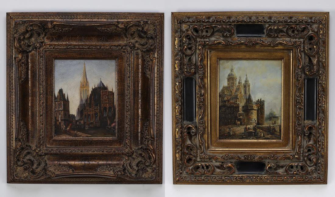 Two contemporary O/c townscapes with churches (1 of 9)