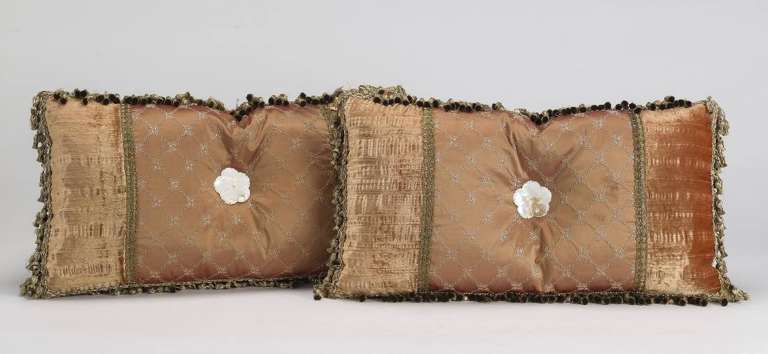 (2) Custom made silk accent pillows w/mother of pearl (1 of 2)