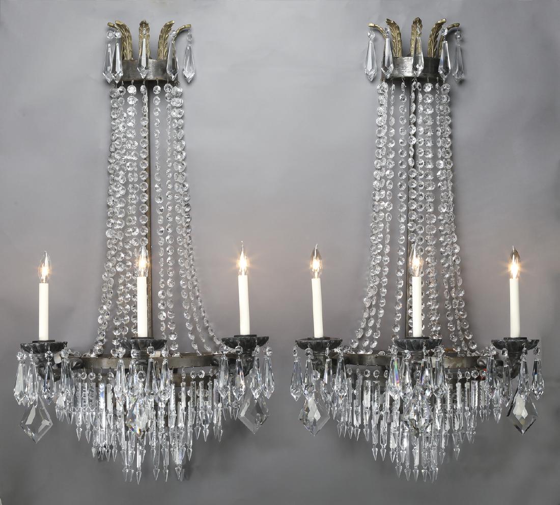 (2) Empire style crystal and bronze sconces, 43"h (1 of 3)