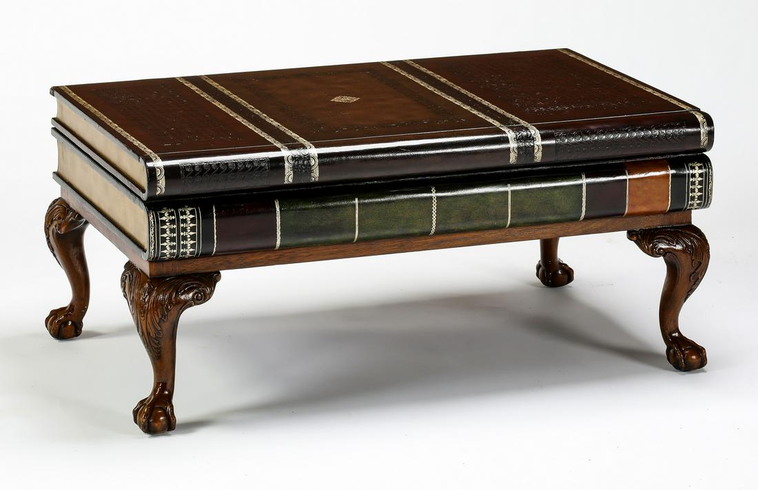Maitland Smith Book Coffee Table / 1960s Traditional Maitland Smith Stacked Leather Books Form Coffee Table Chairish - Signed with applied brass manufacturer's label to drawer: