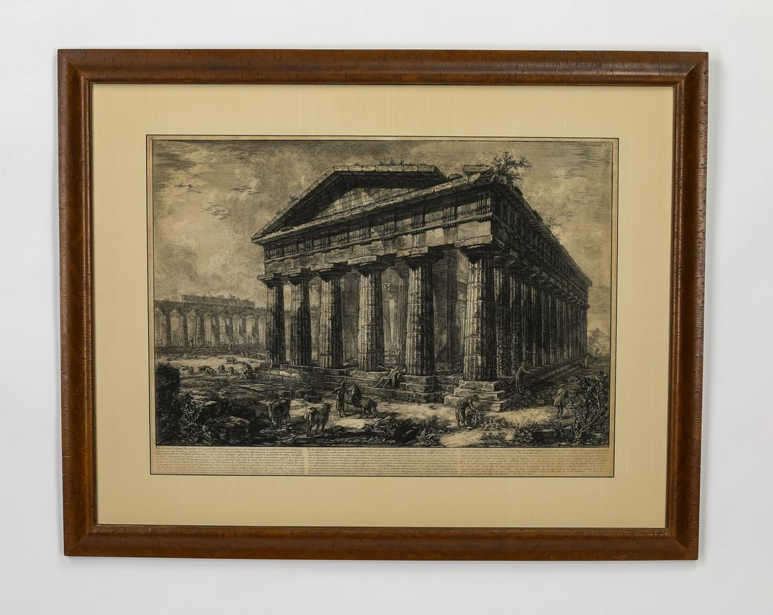 18th c. Piranesi etching on paper 'Temple of Neptune': Giovanni Battista Piranesi (Italian, 1720-1778), etching on paper, 1778, 'Vue du temple de Neptune', Plate 10 from 'Differentes Vues De Quelques Restes De Trois Grandes Edifices Qui Subsistent Encore 