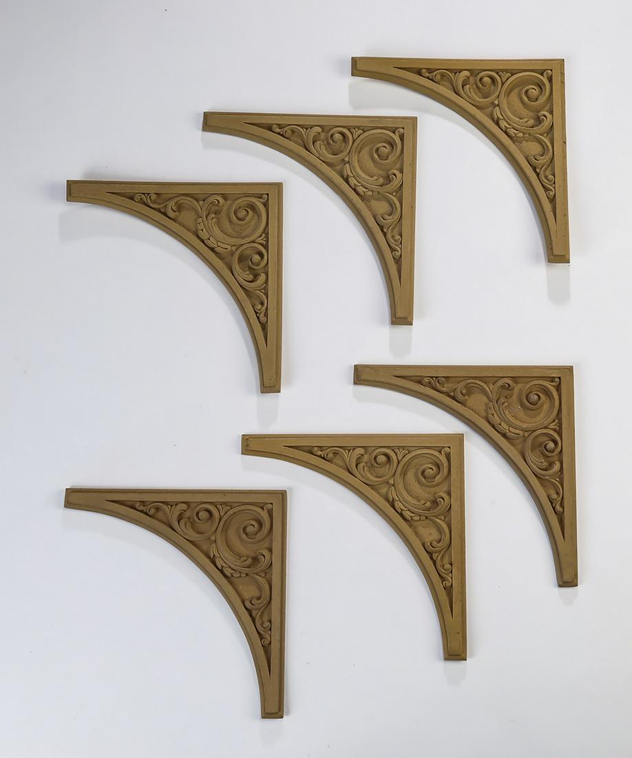 (6) Continental carved decorative brackets, 8.5"h: Group of (6) Continental carved decorative brackets, ready for your own stained or painted finish, 8.5"h x 8.5"w.