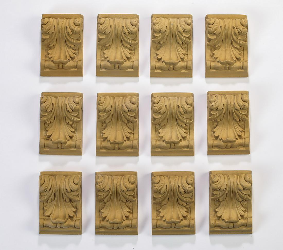 (12) Continental carved decorative corbels, 3.75"h: Group of (12) Continental carved decorative corbels, ready for your own stained or painted finish, 3.75"h x 2.5"w.