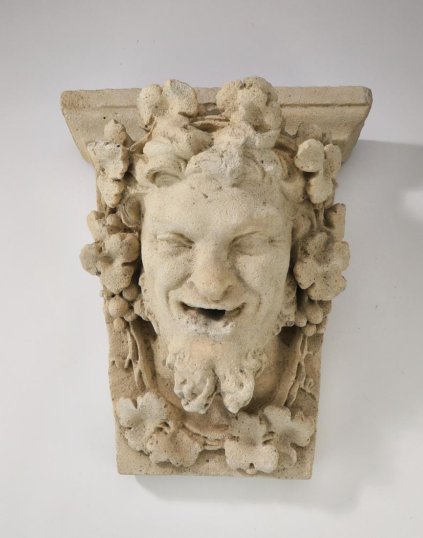 Cast stone Green Man architectural element, 13"h (1 of 2)