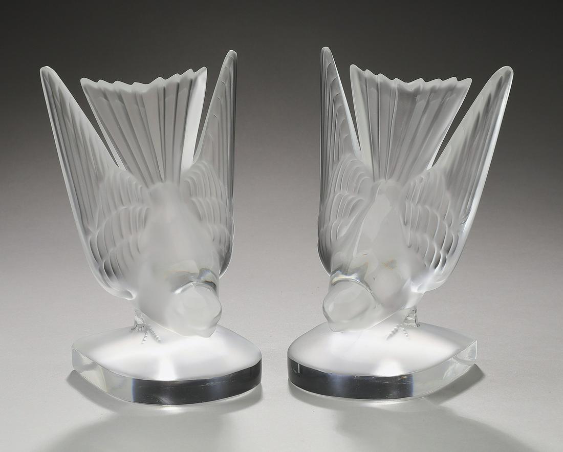 Lalique France crystal 'Hirondelle' bookends, marked (1 of 3)