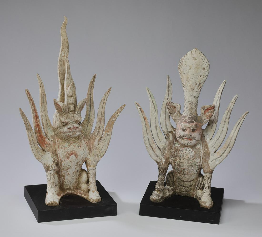 (2) Chinese Tang style spirit tomb guardians, 16"h (1 of 4)