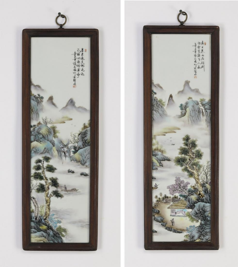 (2) Chinese porcelain plaques with landscape scenes (1 of 7)