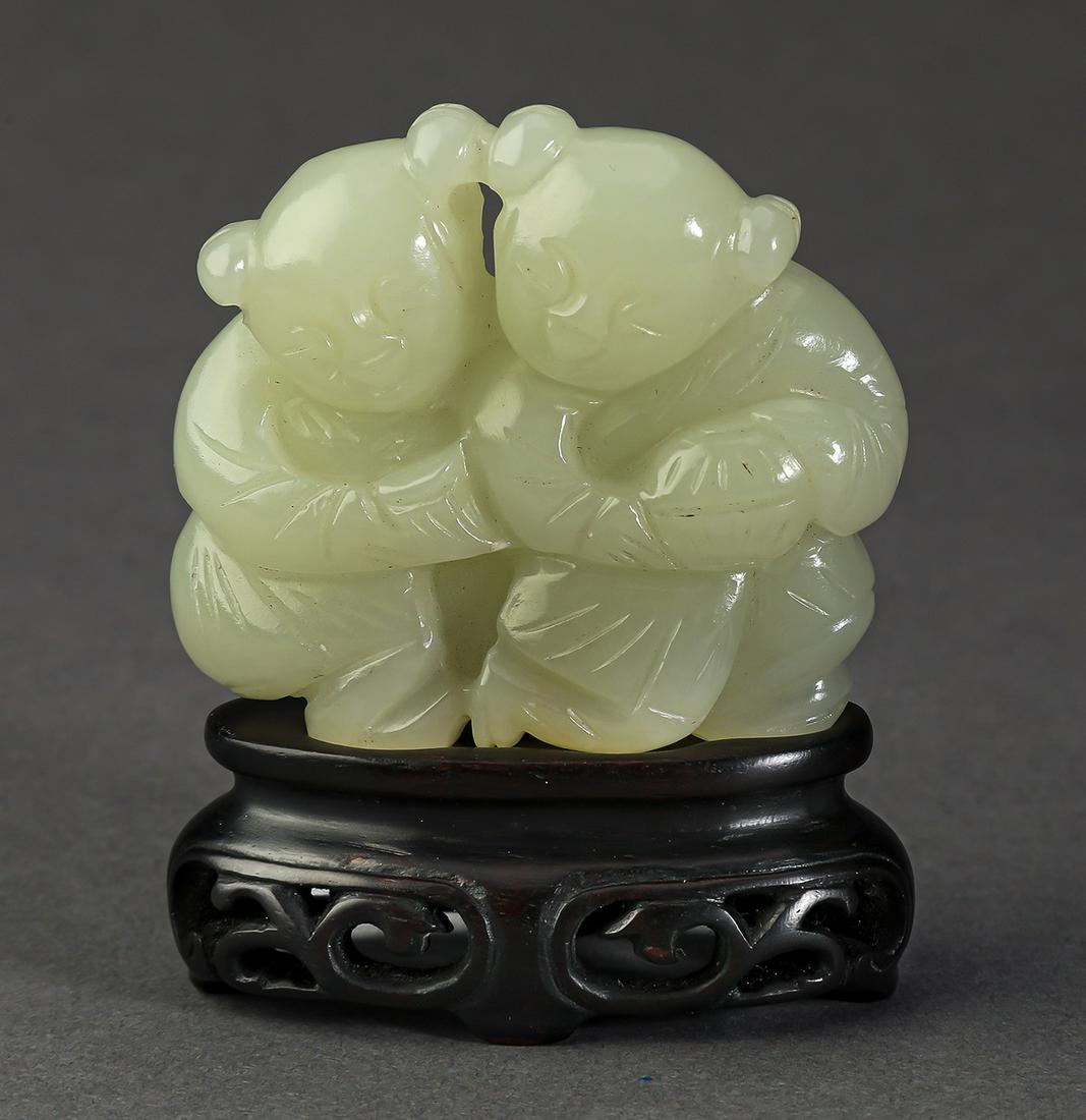 Chinese celadon jade carving of two boys, 2.5"h (1 of 4)