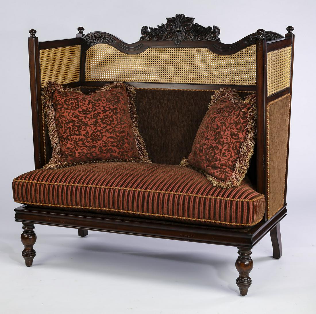 Tommy Bahama caned mahogany wingback settee (1 of 4)