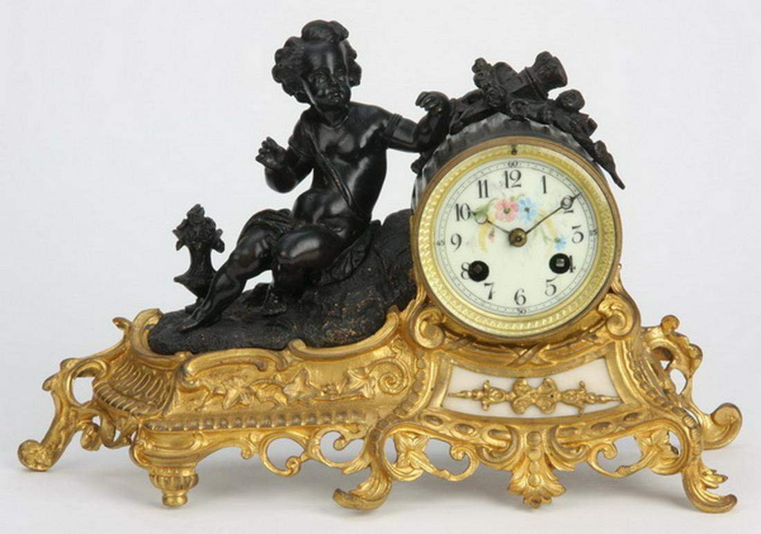 19th c. French bronze figural clock with putto (1 of 5)