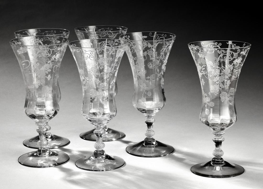 Group of (6) Fostoria etched glass water goblets (1 of 2)