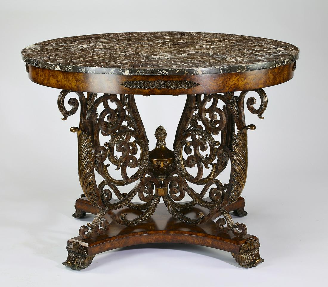 Maitland-Smith marble, brass & burl wood center table (1 of 3)