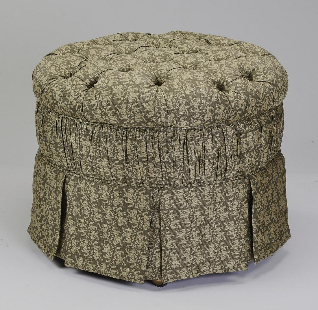 Custom upholstered button-tufted ottoman on casters (1 of 2)