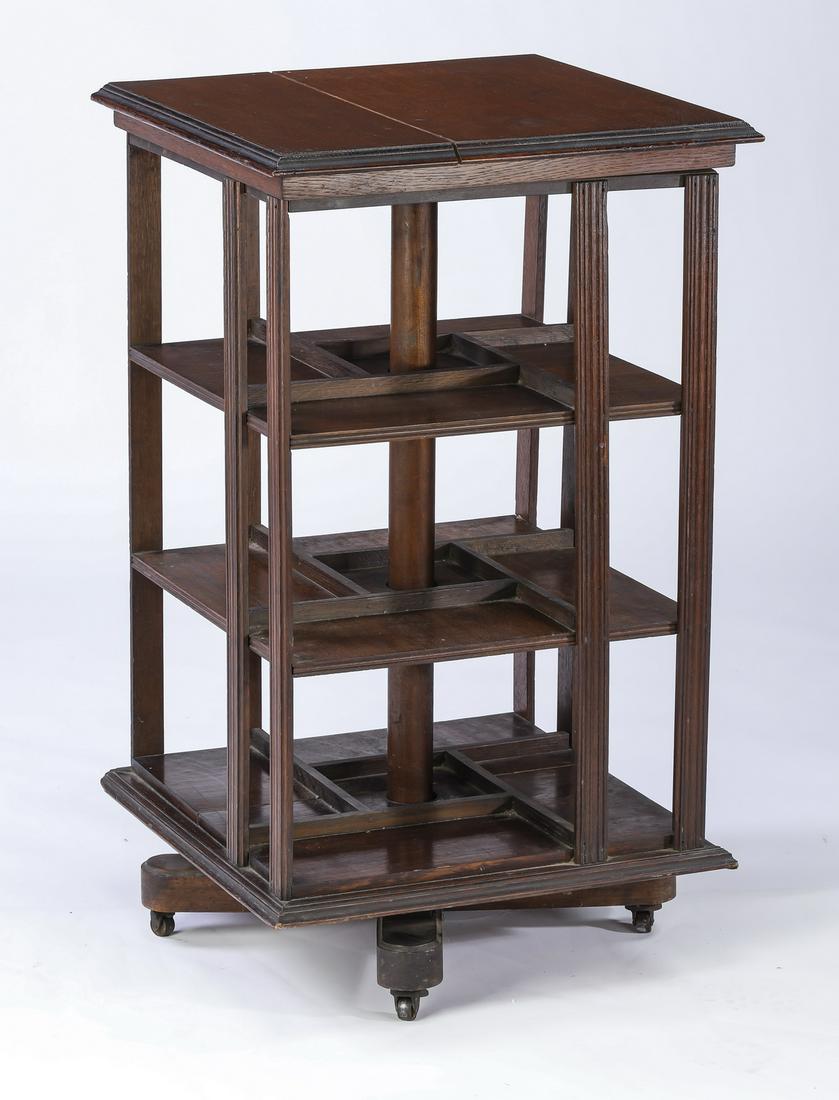 English oak swiveling book rack with three tiers (1 of 1)
