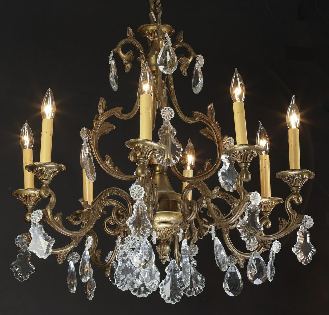 Early 20th c. bronze & crystal chandelier (1 of 2)