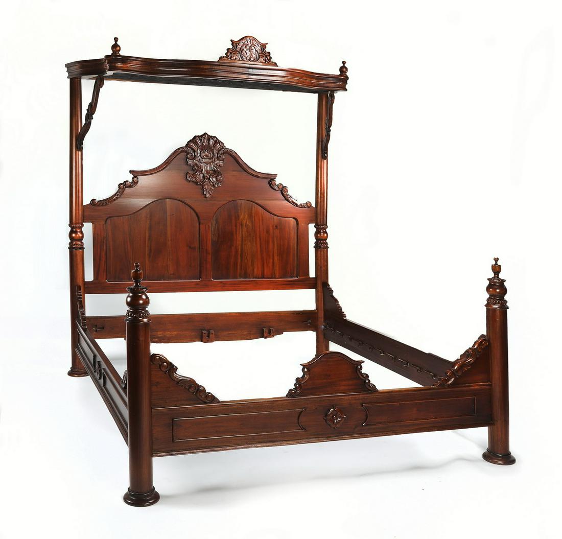 California King mahogany tufted half tester bed (1 of 6)