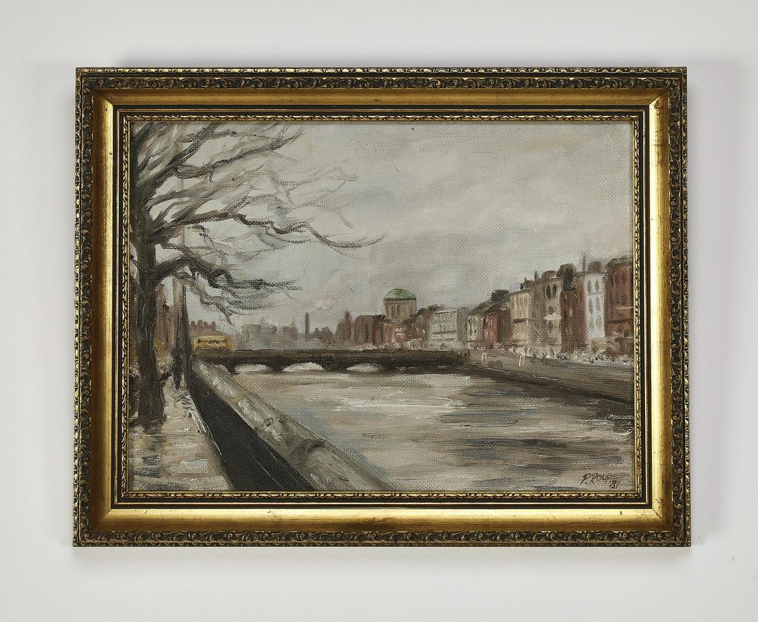 Paul Rouse (Irish) signed O/b Dublin cityscape (1 of 3)