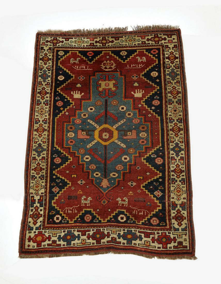 19th c. hand knotted wool-on-wool Caucasian rug (1 of 5)