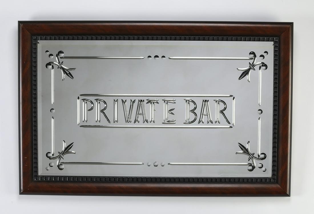 Italian wheel cut and beveled 'Private Bar' mirror (1 of 2)