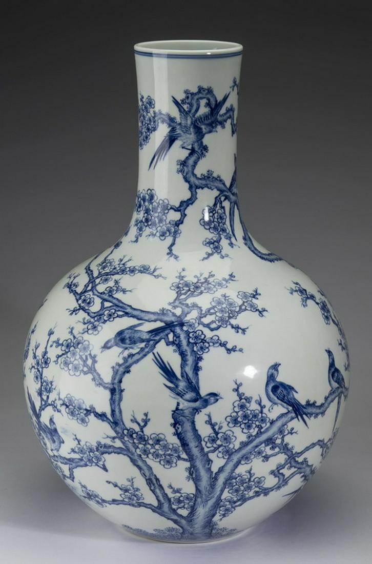Chinese bottle vase, w/ birds, prunus and bamboo (1 of 6)