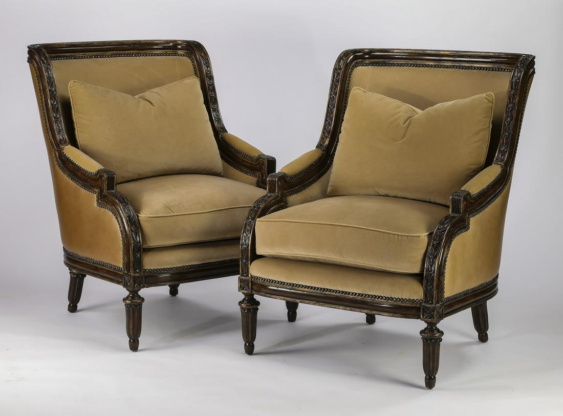 (2) Custom upholstered armchairs in velvet & leather (1 of 2)