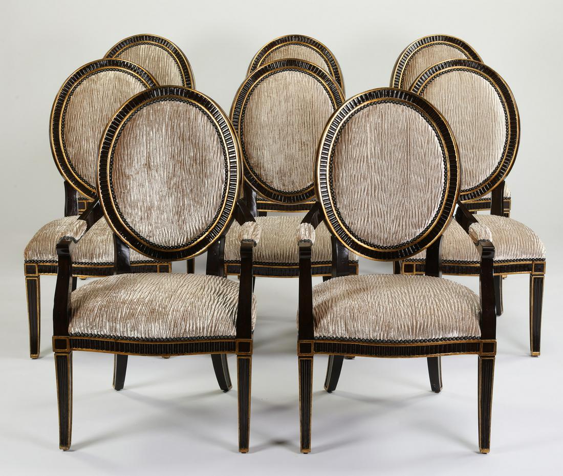 (8) Marge Carson dining chairs in silk velvet Dec 08, 2019 Great Gatsby's Auction Gallery