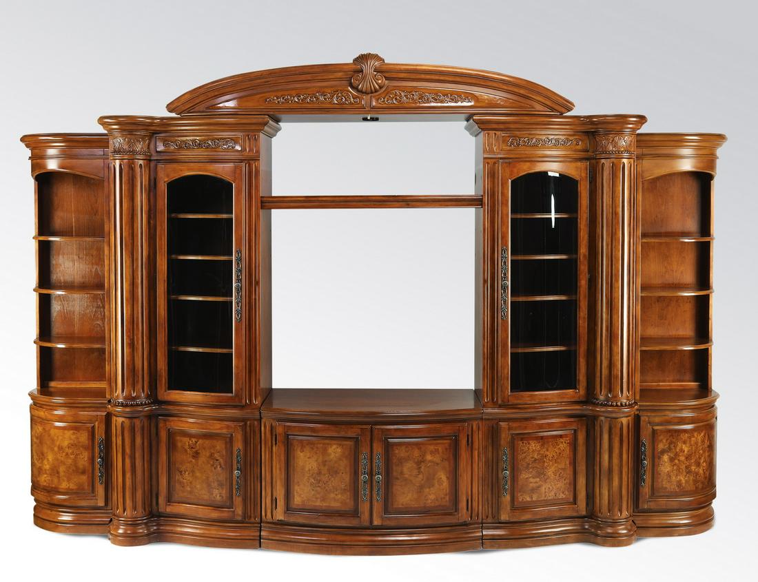 Michael Amini burl wood entertainment unit, 133"w (1 of 7)