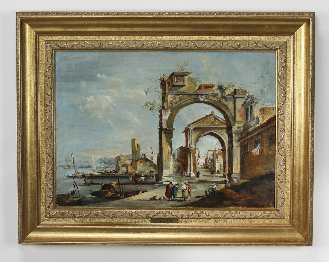 In the Manner of Guardi, 20th c. Capriccio O/c (1 of 3)
