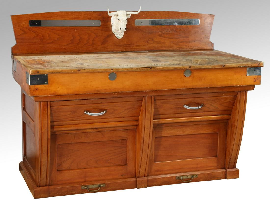 French maple butcher's block with steer head mount (1 of 4)