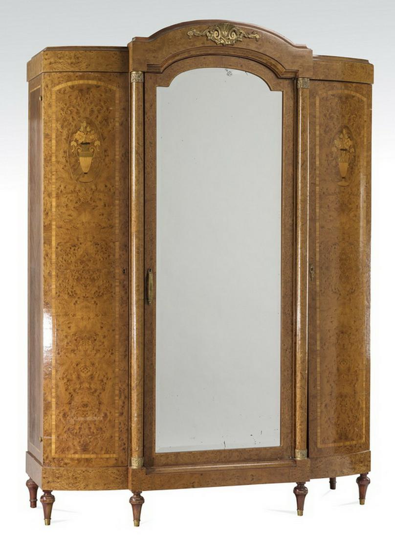 Louis XVI style triple door burl walnut armoire (1 of 2)