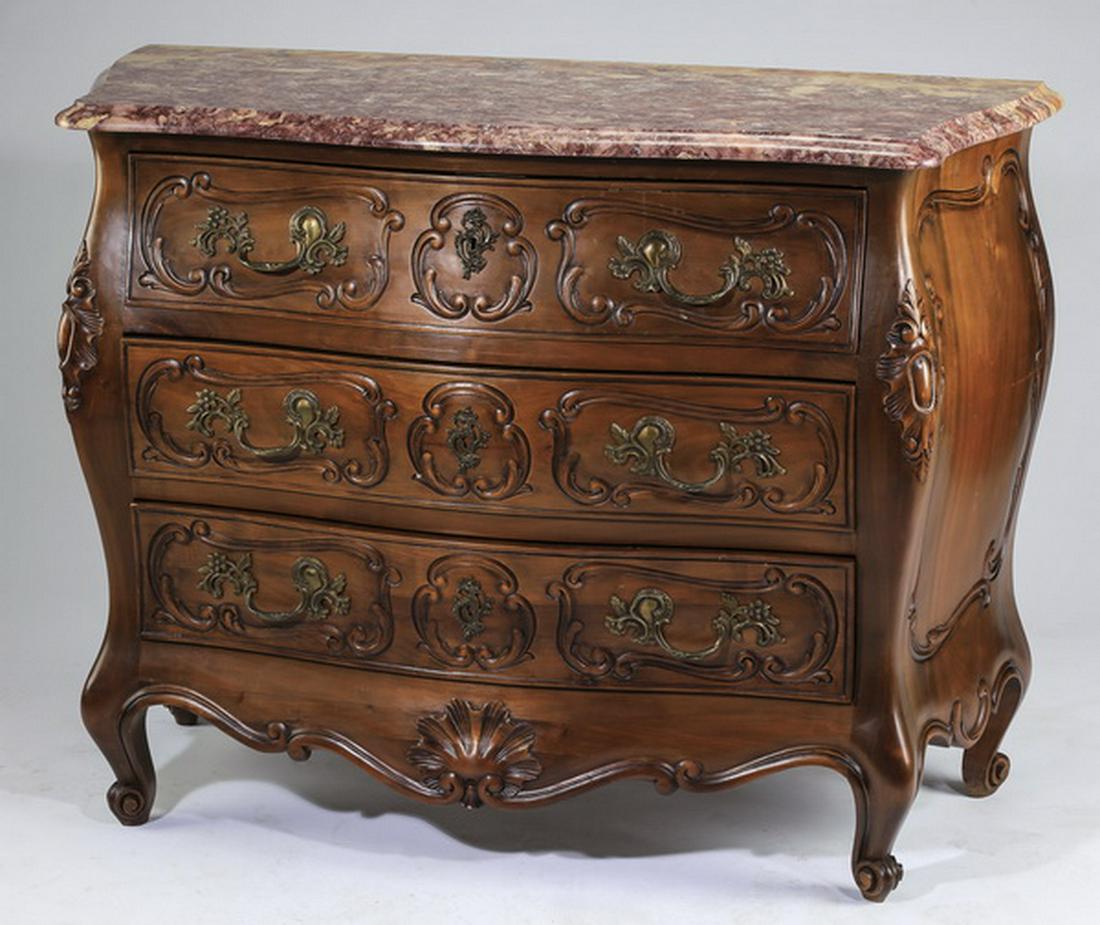 19th c. French marble top walnut bombe' commode (1 of 3)