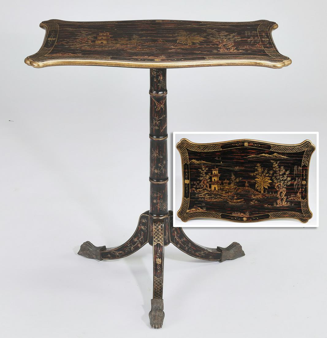 Early 20th c. Chinoiserie style ebonized tea table (1 of 3)
