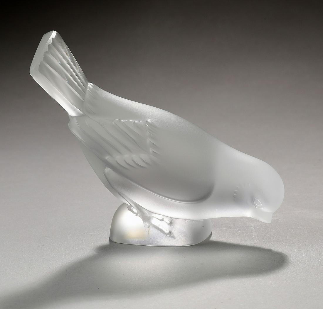 Lalique France frosted crystal bird, marked (1 of 2)