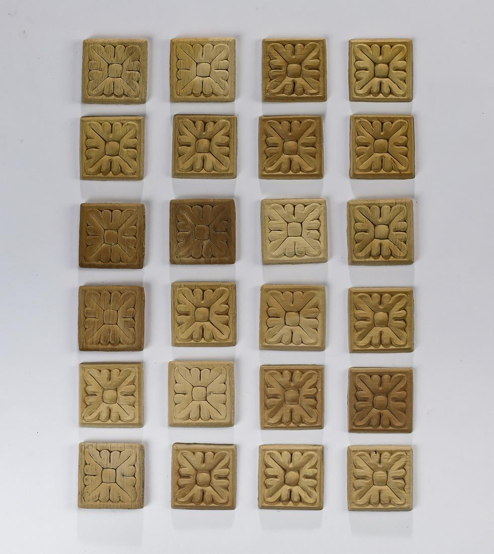 (24) Italian unfinished carved rosette appliques: Group of (24) Italian carved appliques, ready for your own stained or painted finish, 1.75"h x 1.75"w.