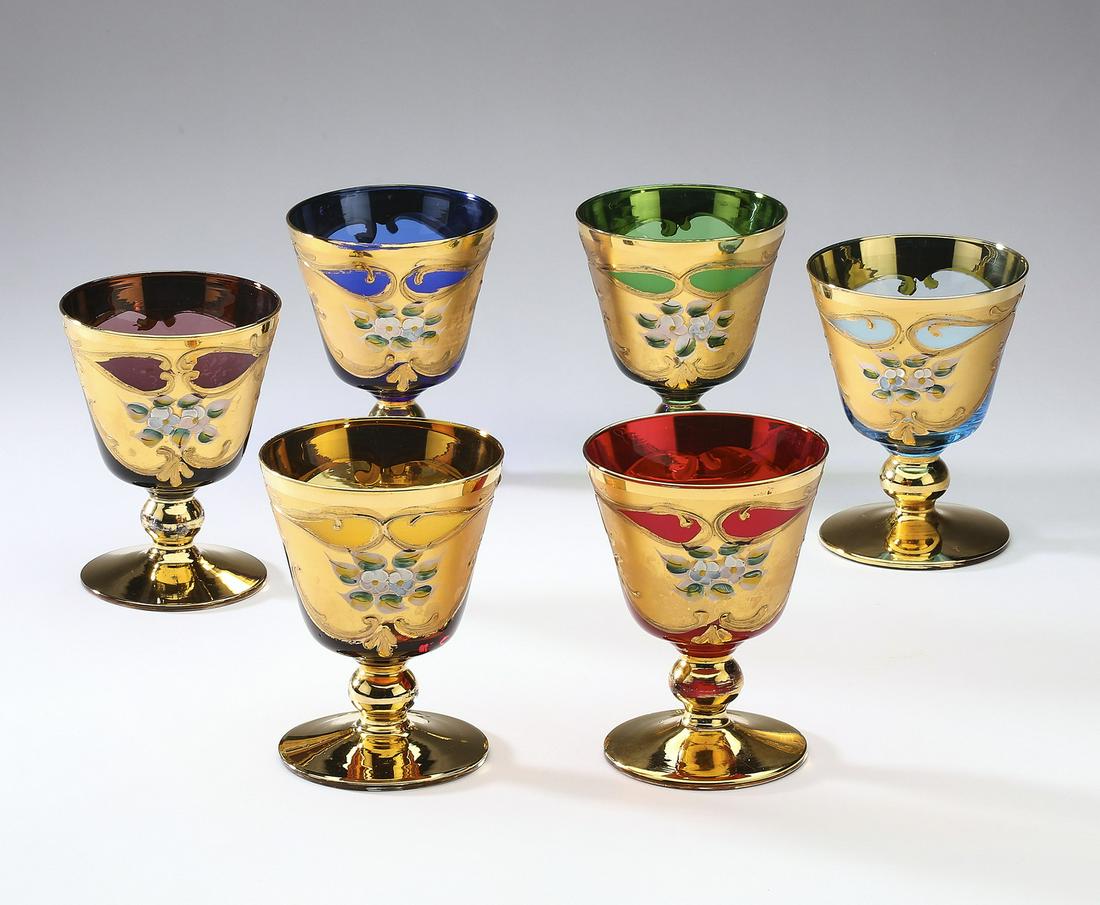 (6) Bohemian hand crafted gilt cordial glasses (1 of 3)