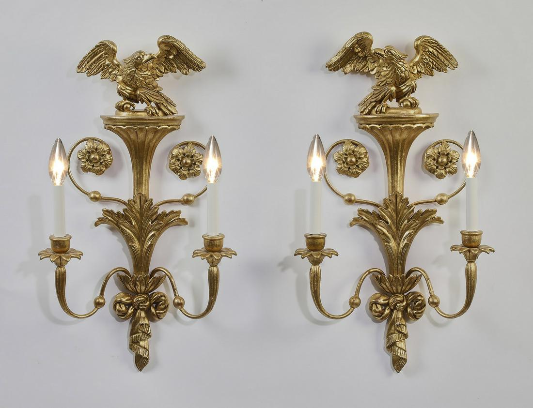 (2) Italian carved and gilt wall sconces, 27"h (1 of 2)