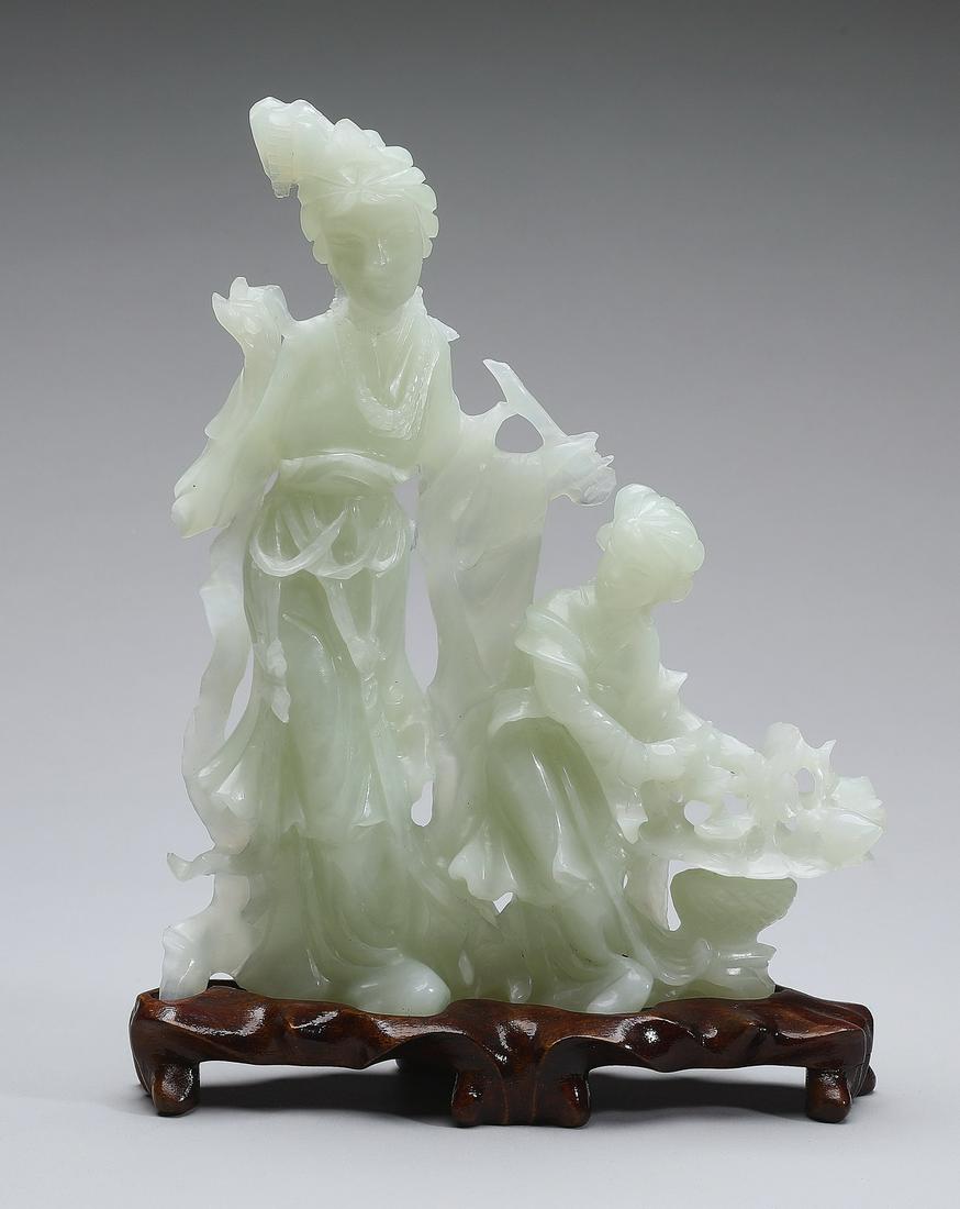 Chinese carved jade celestial beauty and attendant (1 of 3)