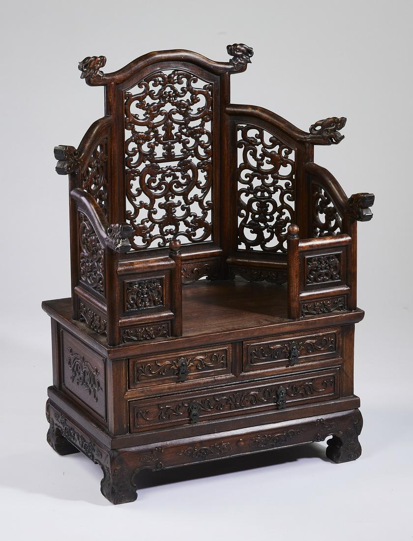 Chinese Ming style carved wood dressing table, 34"h (1 of 5)