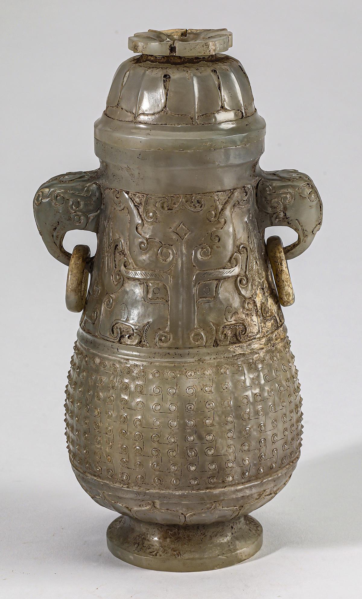 Chinese archaistic style carved jade covered vessel (1 of 7)