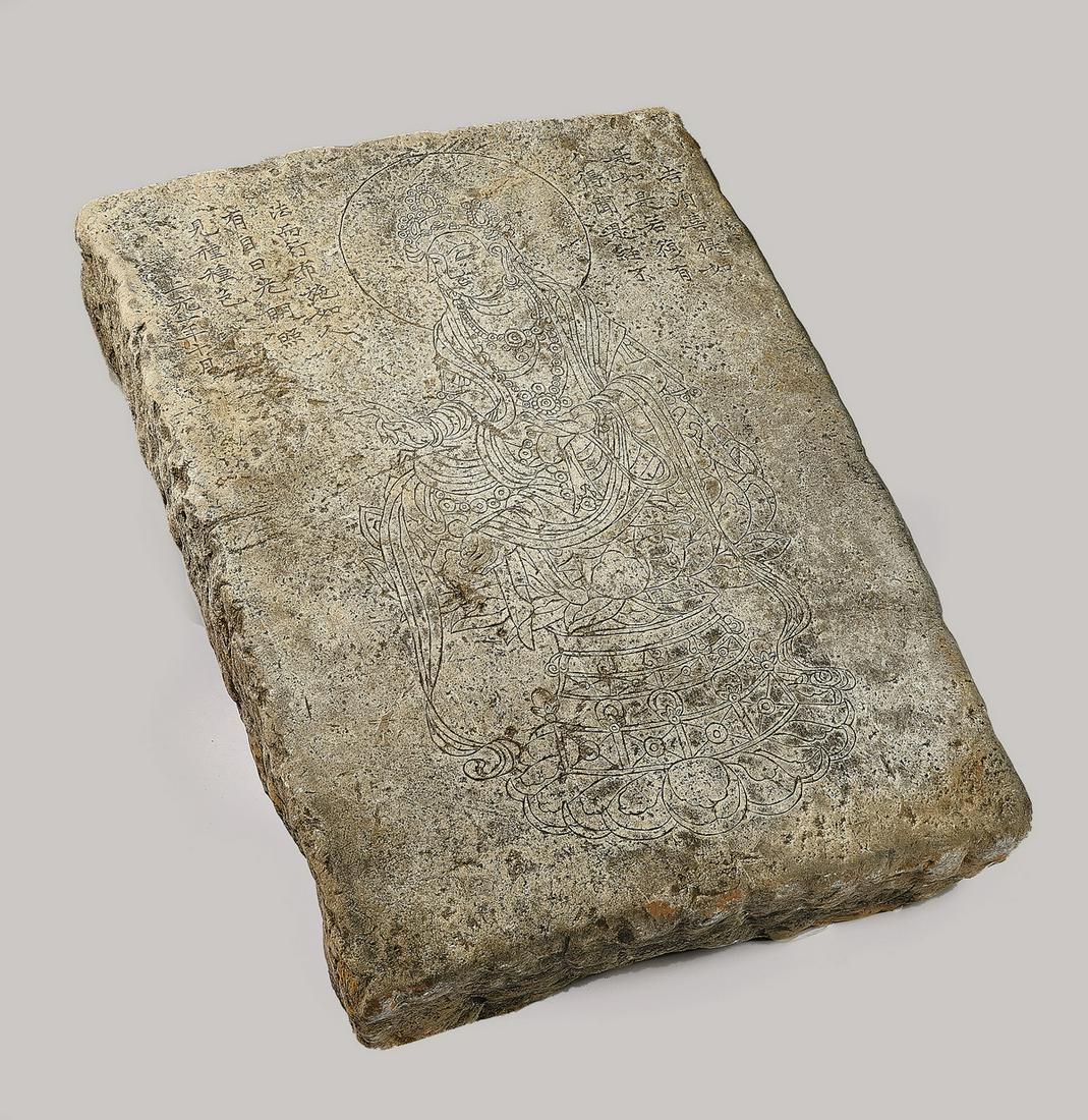 Chinese stone architectural element with Quan Yin (1 of 5)