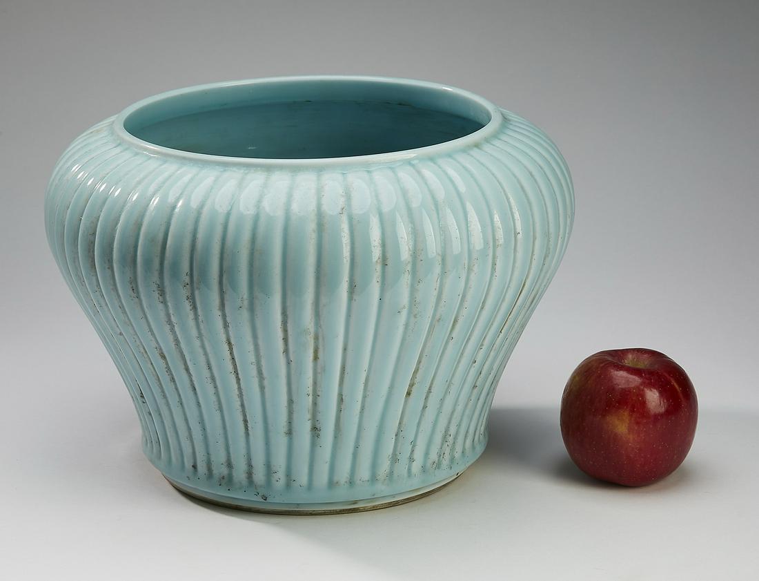 Chinese blue monochrome melon form jar (1 of 8)